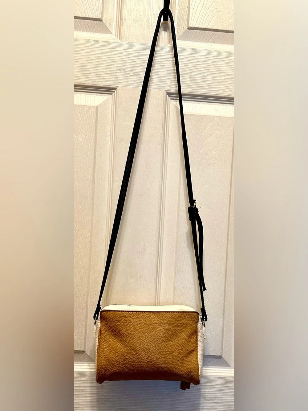 Nautica Two-Tone Tan and White Crossbody Bag with Black Strap